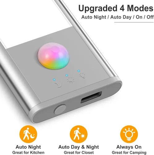 Miniatura 4 de BLS Luces para debajo del gabinete, 46 luces LED a batería con sensor de movimiento para interiores, luces de armario recargables USB C con sensor