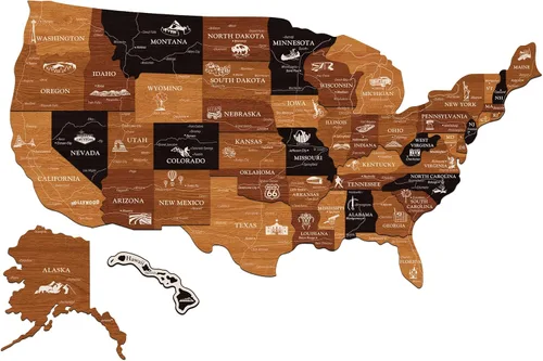 Miniatura 9 de JustLikeWood Rompecabezas de madera 3D de mapa de Estados Unidos de 16 x 9 ″ con los estados y capitales, decoraciones del 4 de julio, mapa de viaje