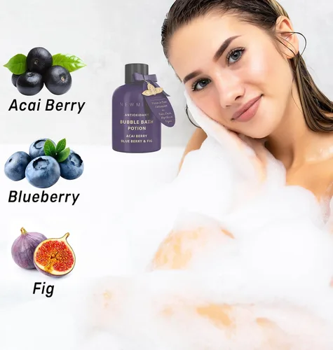 Miniatura 4 de Baño de burbujas antioxidante, espuma de larga duración con Acai Berry Blueberry Fig, aceites esenciales desintoxicantes, hidratantes, relajantes