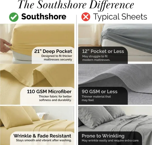 Miniatura 223 de Southshore Fine Living, Inc. Juego de 7 piezas de sábanas King divididas para cama ajustable, juego de sábanas King divididas con bolsillo de 21