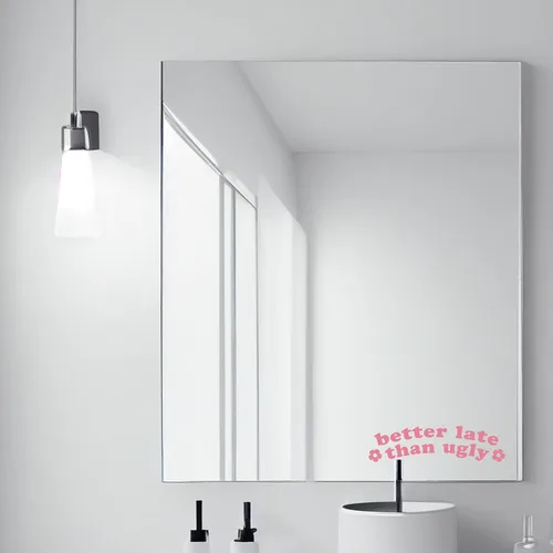 Miniatura 5 de OFlyDesigns 2 calcomanías de vinilo Better Late Than Ugly para dormitorio universitario, espejo para decoración de habitación de niñas, espejo