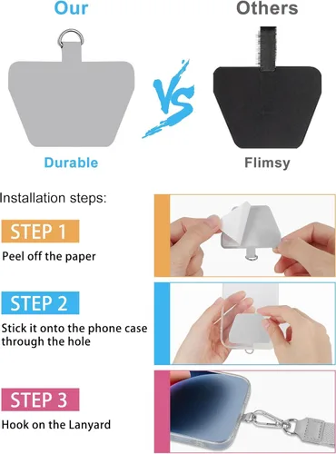 Miniatura 7 de SHANSHUI Cordón para Teléfono, Paquete de 2 Correas de Cordón para Teléfono, 2 Piezas de Parches de Sujeción Duraderos, Cordón Universal de Nailon