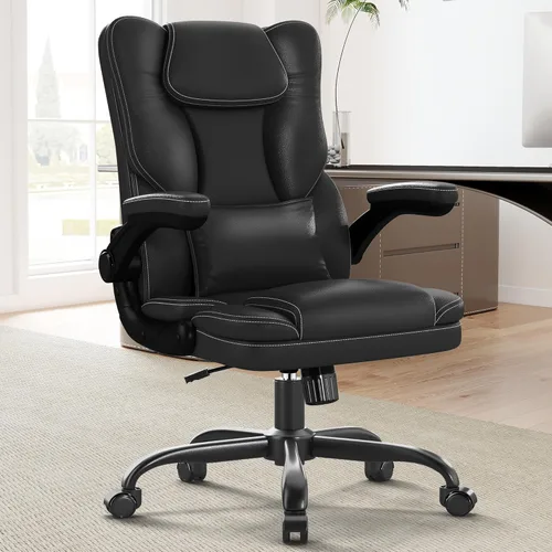 Miniatura 11 de Silla de oficina ergonómica con reposabrazos abatibles, 300 libras, respaldo medio, silla de escritorio de oficina con soporte lumbar, silla Gris