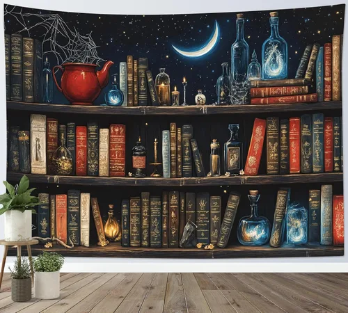 Miniatura 22 de LB Tapiz de cielo nocturno, luna llena en el mar, tapiz para colgar en la pared, tapiz de nube blanca de fantasía, tapiz de acuarela, arte de pared