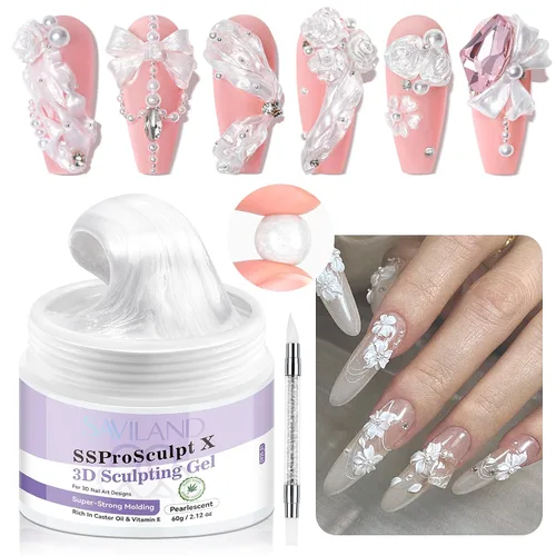 Miniatura 9 de SAVILAND 60 g Gel de uñas 3D: Escultura de arte de uñas en gel 3D moldeado fuerte Blanco Gel de escultura sin necesidad de limpieza para extensión