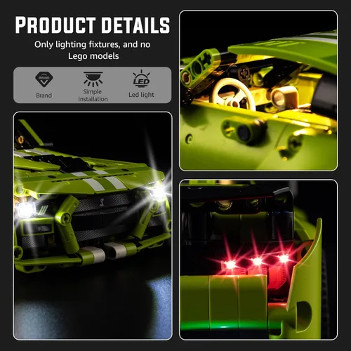 Miniatura 4 de Kyglaring Kit de luces LED compatible con Lego Mustang Shelby GT500 Technic 42138 bloques de construcción de automóvil, accesorios de iluminación
