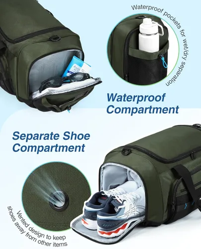 Miniatura 4 de BAGSMART Bolsa de gimnasio para hombres y mujeres, bolsa de viaje deportiva con compartimento para zapatos y bolsillo húmedo, bolsa de transporte