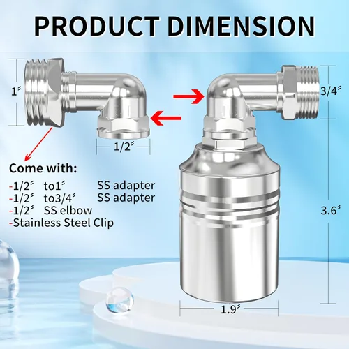 Miniatura 4 de Válvula de flotador de agua de 1/2" a 3/4" 1", válvula controladora de nivel totalmente automática de acero inoxidable 304 para tanque de agua