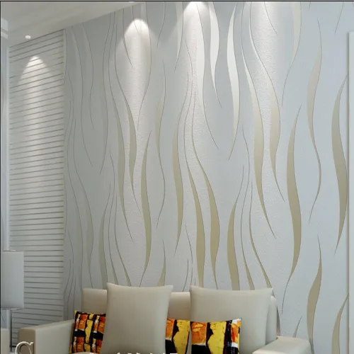 Miniatura 4 de QIHANG 3D estereoscópico simple rayado hoja de hierba gruesa flocado papel pintado color gris plata 1.7 ft* 32.8 ft = 5.3 SQM Plateado/ gris