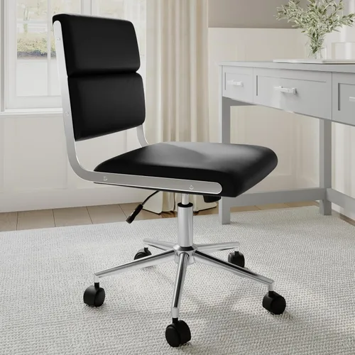 Miniatura 6 de Martha Stewart Lulu - Silla giratoria con asiento ajustable en altura para oficina en casa en piel sintética negra con marco de níquel pulido