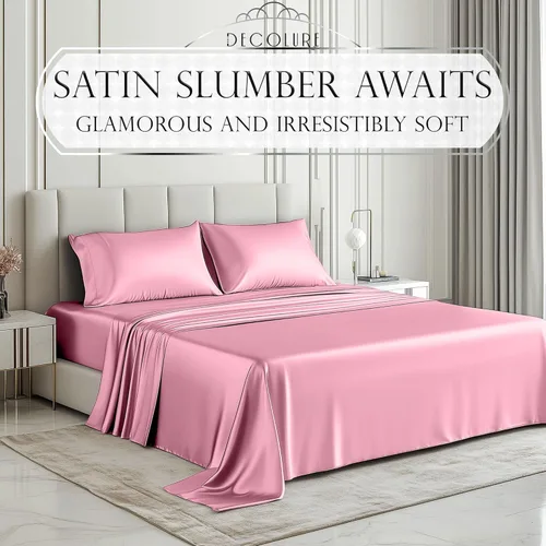 Miniatura 119 de DECOLURE Sábanas de satén – Juego de ropa de cama de lujo sedoso tamaño matrimonial de 6 piezas, más suave que la seda, sin arrugas con sábana