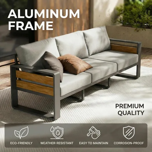 Miniatura 8 de ZANDOR Juego de muebles de aluminio para patio al aire libre, 4 piezas de metal moderno, sofá seccional para conversación al aire libre con mesa