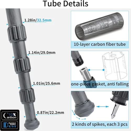 Miniatura 3 de Trípode portátil de fibra de carbono INNOREL LT324C profesional resistente trípode con adaptador de 2.953 in para cámara, fotografía de pájaros