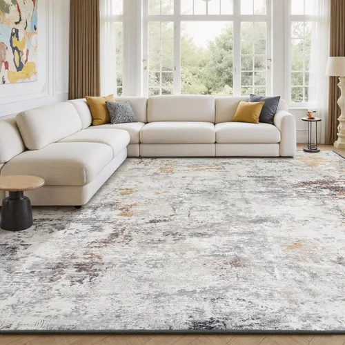 Miniatura 18 de Rugflix Alfombras de área de 8 x 10 pies para sala de estar, alfombra grande lavable, resistente a las manchas, pelo bajo, alfombra oscura moderna