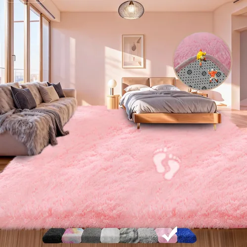 Miniatura 10 de Alfombra negra lanuda para sala de estar o dormitorio, ultra suave y esponjosa, alfombra peluda de 4 x 6 pies, alfombra de noche de felpa