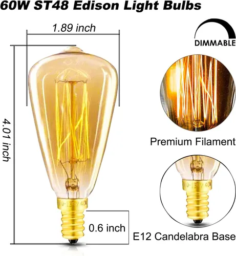 Miniatura 2 de New orange heart Bombillas Edison vintage, bombillas de candelabro E12, bombilla incandescente regulable de 60 W, 110-130 V, ámbar cálido, bombilla