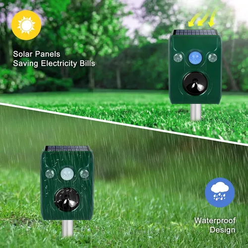 Miniatura 4 de Repelente solar de animales. Repelente ultrasónico de animales. Con luz LED intermitente y alarma para expulsar gatos, perros, ardillas, ciervos
