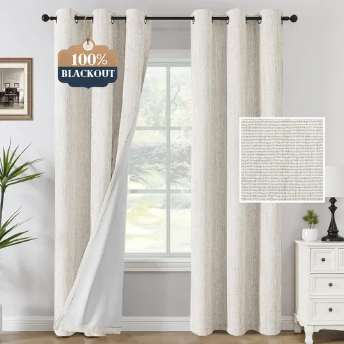Miniatura 18 de H.VERSAILTEX Cortinas opacas de lino chenilla para dormitorio, térmicamente aisladas, cortinas texturizadas con aspecto de lino con revestimiento