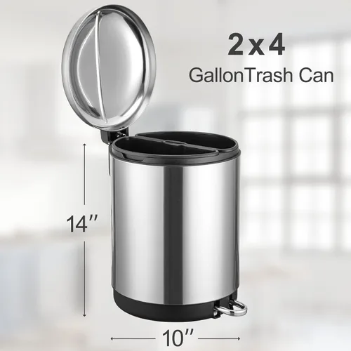 Miniatura 6 de Fashionwu Bote de basura de acero inoxidable de 4 galones (2 x 15 litros), incluye 2 contenedores interiores extraíbles, tapa de cierre suave
