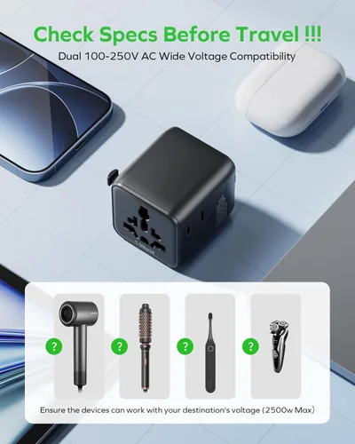 Miniatura 9 de MOMAX Mini Adaptador Universal de Viaje Mundial, 2 AC, Adaptador de Enchufe de Viaje Europeo Completo Reino Unido, Elementos Esenciales de Viaje