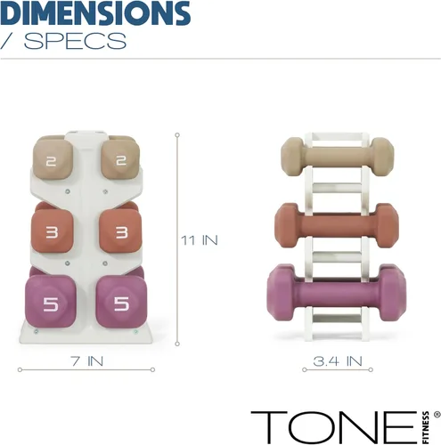 Miniatura 5 de Tone Fitness Juego de mancuernas de neopreno con estante de almacenamiento – Pesos de mano antideslizantes y antideslizamiento para entrenamientos