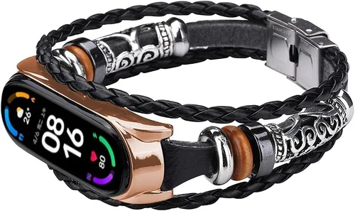 Mi Band 6 - Correa de repuesto de cuerda trenzada retro con hebilla de metal, elemento de cuentas, pulsera ajustable para bricolaje, accesorios de