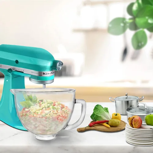 Miniatura 5 de Tazón mezclador de vidrio para mezcladores de pie con cabezal inclinable Kitchenaid de 4.5-5 cuartos de galón, tazón de mezcla de 5 cuartos de galón