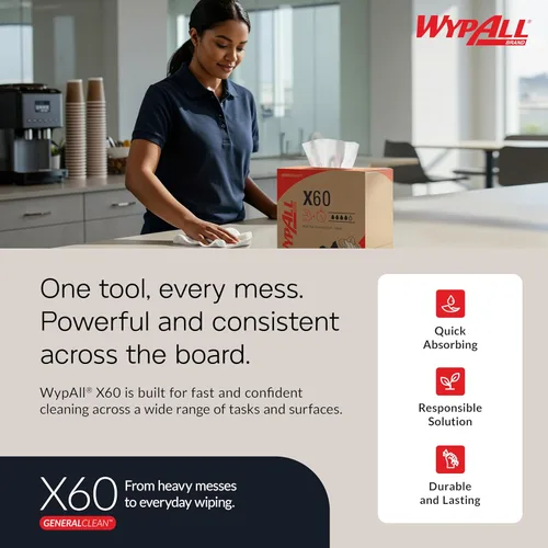 Miniatura 8 de WypAll 34790CT x 60 paños, caja pop-up, color blanco, 9 1/8 X 16 7/8, caja de 126 (paquete de 10 cajas)
