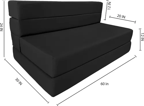 Miniatura 2 de D&D Futon Furniture Colchón plegable de espuma, tumbona para silla, sofá cama de estudio, tamaño Queen 80 x 60 x 6 pulgadas (negro)