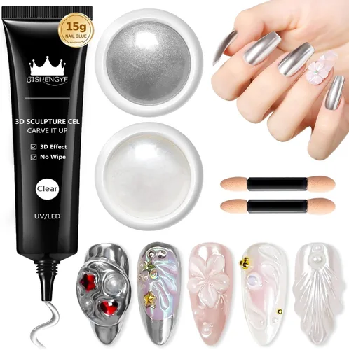 Miniatura 15 de Polvo para Uñas Cromado BISHENGYF -【Efecto de Hadas】Polvo Cromado Dorado para Uñas Aurora Sirena Perla Blanca Rosa Cromado para Uñas, Pigmento