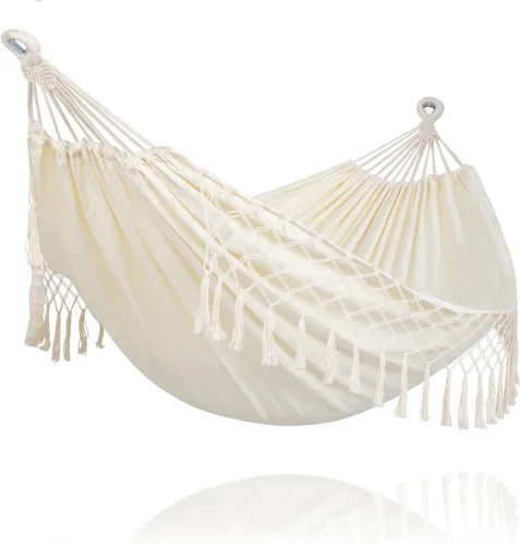 Miniatura 7 de SUNCREAT Hamaca de camping de lona para 2 personas, hamaca doble de viaje, capacidad de 475 libras, natural
