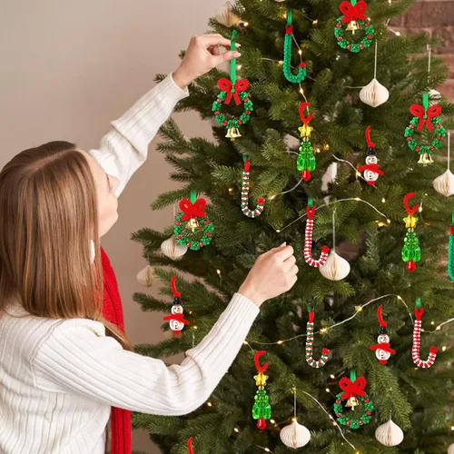 Miniatura 2 de AWHETIE Manualidades de Navidad para niños y adultos, 40 juegos de kit de adornos con cuentas, incluye 20 piezas de corona con campana/5 piezas