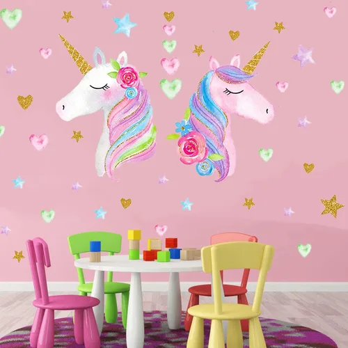 Miniatura 5 de Adhesivo de Pared de Unicornio, Adhesivo de Pared de Unicornio de Tamaño Grande para Decoración de Dormitorio de Niñas, Fiesta de Cumpleaños