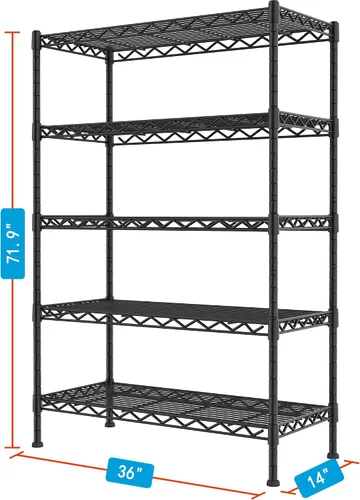 Miniatura 2 de YOHKOH Estante de almacenamiento de metal de 5 alambres, estantes ajustables para lavandería, baño, cocina, despensa, armario