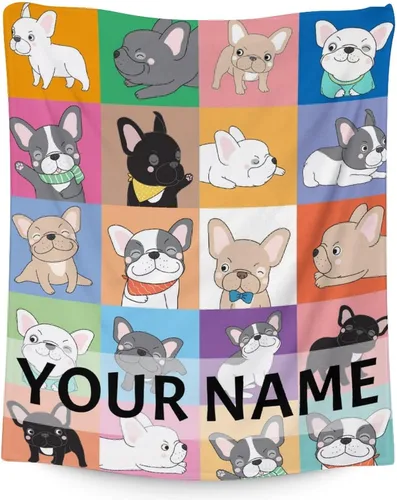 Miniatura 16 de Manta personalizada de bulldog francés con texto y nombre, 30 x 40 pulgadas, manta de franela suave, cálida, ligera y acogedora, regalo para amantes