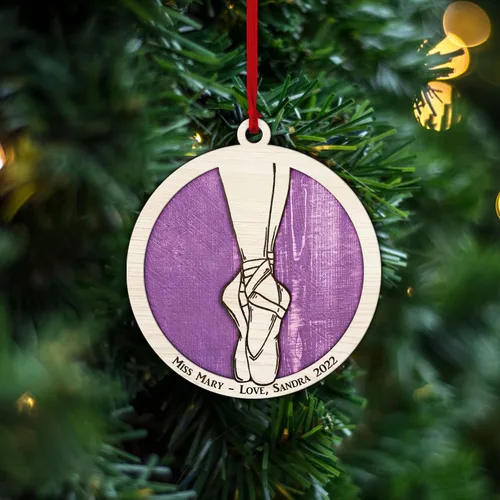 Miniatura 3 de Adorno personalizado de zapatillas de punta de ballet – Adorno de nombre de bailarín personalizado, adorno de madera cortado en capas de ballet