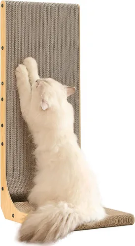 Miniatura 10 de FUKUMARU Rascador para gatos, 18.7 pulgadas en forma de L, almohadilla para rascar para gatos montada en la pared, cartón rascador para gatos