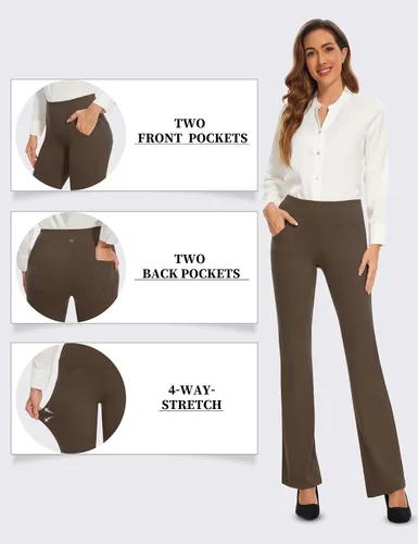 Miniatura 3 de Desol Leggings acampanados, pantalones de yoga de cintura alta con bolsillos, pantalones de control de abdomen, pantalones de trabajo negros