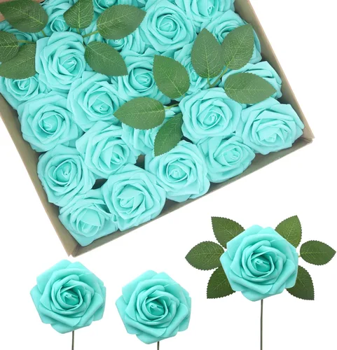 Miniatura 19 de Flores Artificiales Rosas Realistas, 50 piezas de rosas falsas con tallo de aspecto real para ramos de boda DIY, centros de mesa, despedida
