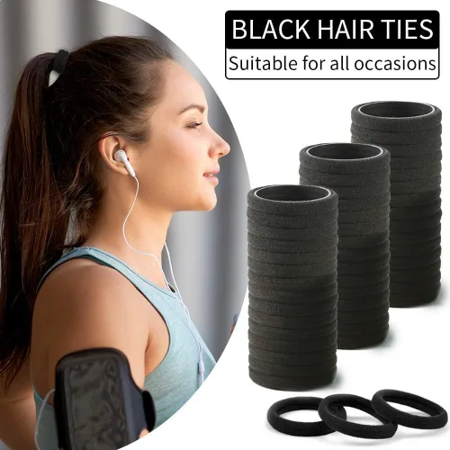 Miniatura 5 de Coleteros sin costuras para cabello grueso, elásticos, para niña o mujer, que no causan daños, 100 piezas, color negro