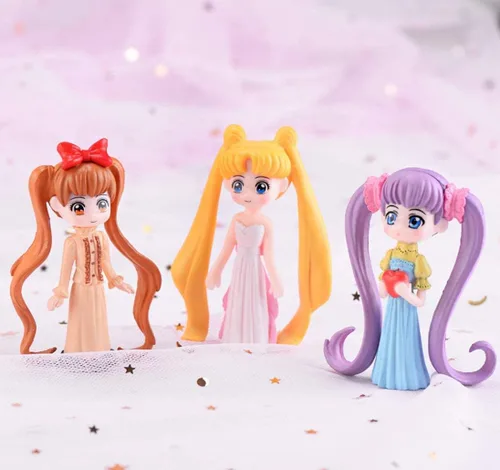 Miniatura 3 de HYSTYLE Juego de 6 piezas de figuras de niña encantadora, colección de figuras pequeñas, juego de muñeca de juguete, muñeca de automóvil, adorno