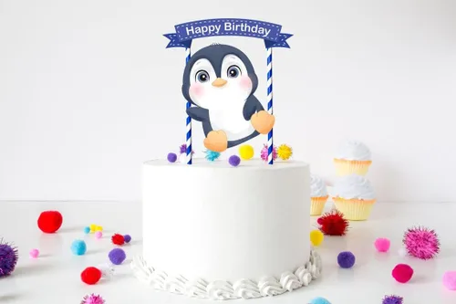 Miniatura 3 de Decoración para pastel de pingüinos: bonita decoración de cumpleaños de pingüino para fiestas infantiles, baby shower, invierno de las maravillas