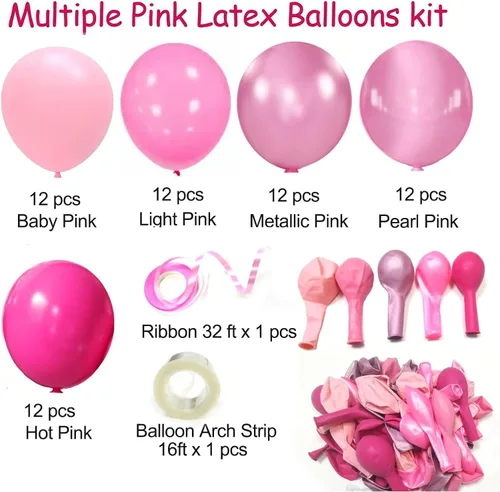 Miniatura 7 de Globos rosados metálicos, globo rosa metálico, 60 piezas, 12 pulgadas, globos de látex cromados de color perla rosa intenso rosa brillante