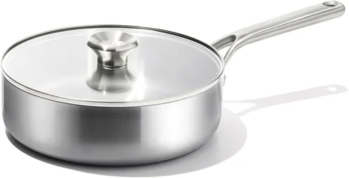 OXO Mira Sartén Saltear Tri-Ply de Acero Inoxidable, 3.25QT Cocina Jumbo con Tapa, Inducción, Multi Revestido, Apta para Lavavajillas y Utensilios