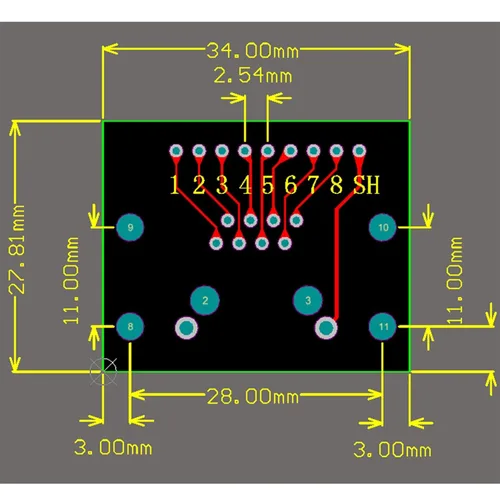 Miniatura 6 de Kit de adaptador de PCB de ángulo recto RJ45 de 10 piezas con cabezal de 8 pines, enchufe Ethernet vertical para proyectos de audio y redes DMX512