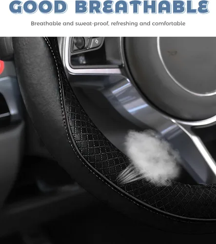 Miniatura 4 de Funda para volante, accesorios de automóvil de 14.5 a 15 pulgadas, funda de cuero de microfibra antideslizante y transpirable, cálida en invierno
