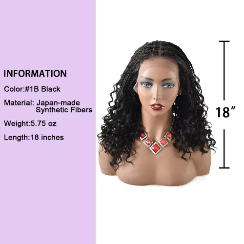 Miniatura 3 de Pelucas trenzadas de encaje suizo hechas a mano de 18 pulgadas con cabello de bebé para mujeres negras, pelucas de cabello sintético Kanekalon