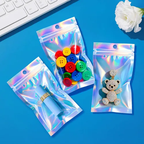 Miniatura 5 de Bolsas holográficas, bolsas resellables a prueba de olores de 3 x 5 pulgadas para alimentos, pequeñas empresas y fiestas (100 unidades)