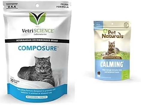 VETRISCIENCE Composure - Fórmula calmante para gatos, 30 masticables masticables y masticables calmantes Pet Naturals para gatos, 30 masticables