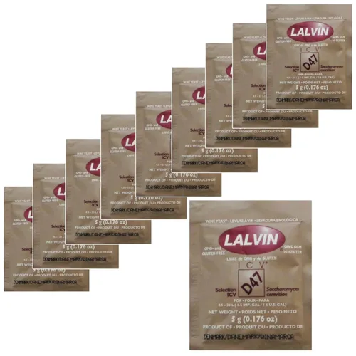 10 vinos de levadura Lalvin D47 blanco y rubor, 0.18 oz para elaboración de vino casero, 4.5L-23L